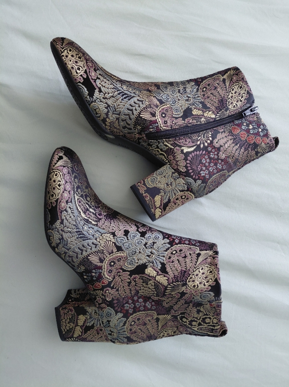 Gianni Bini Black/Gold Nature Paisley Jacquard Ankle Boots